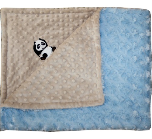Mocha Minky Dot/Baby Blue Swirl Blanket with PANDA 
